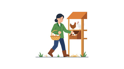 Farmer collecting fresh eggs from chicken coop, organic farming, rural lifestyle © rokok