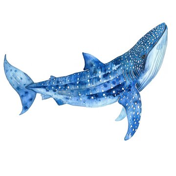 Blue whale watercolor illustration