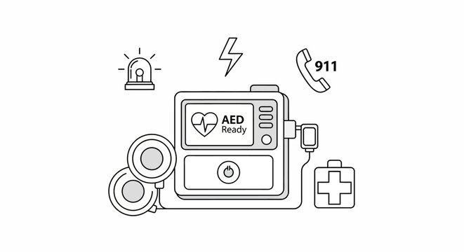 AED Device and First Aid Kit, Emergency Medical Equipment Illustration