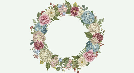 Floral Wreath with Roses and Hydrangeas © Nanak