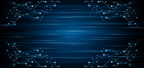 Obraz premium Blue glowing lines with light effect on dark background. High speed internet technology concept or fast wireless data transmission.