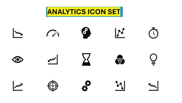 Analytics and Data Icon Set &ndash; Chart, Graph, Growth, Eye, Brain and Business Analysis Symbols in Flat Style