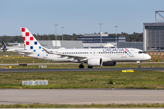 Croatia Airlines Airbus A220-300 airplane at Frankfurt airport in Germany