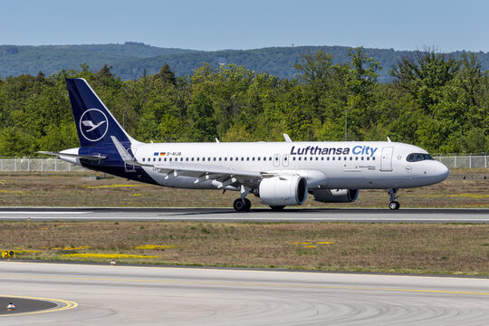 Lufthansa City Airlines Airbus A320neo airplane at Frankfurt airport in Germany