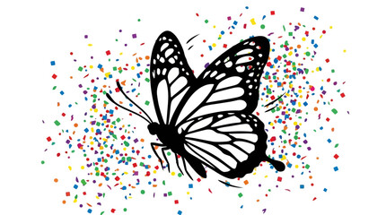 Black Butterfly Silhouette With Colorful Confetti Flat Vector Illustration © Photo Sell