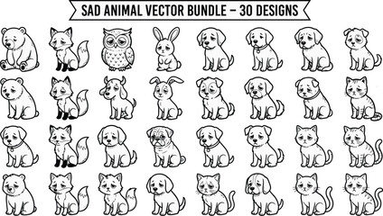 Fototapeta premium Sad Animal Vector Bundle Collection Of Thirty Black and white Designs
