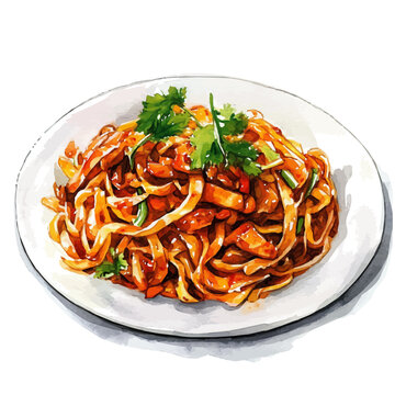 watercolor vector of Mee Goreng , isolated on a white background.