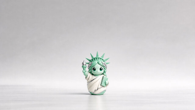 Cute Statue of Liberty Toy Figure on Minimal Gray Background, Kawaii American Landmark Desktop Wallpaper