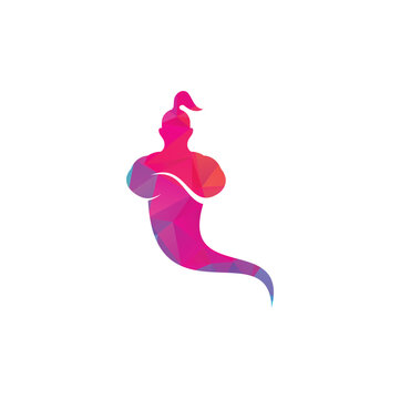Strong blue genie mascot logo design with crossed arms for creative brand identity