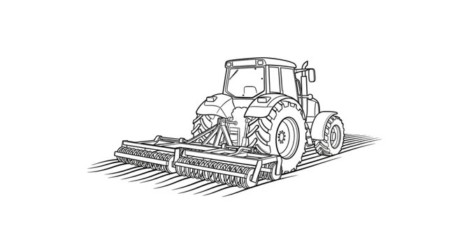 Tractor with attached farm equipment machinery.