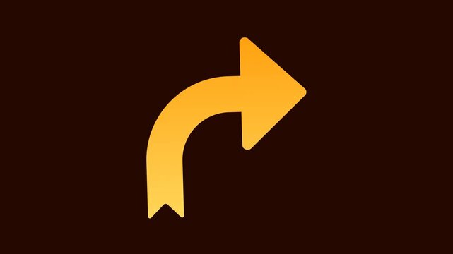 Yellow curved right turn arrow icon motion graphics direction navigation