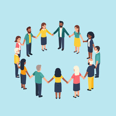 Fototapeta premium Diverse group of people holding hands in a circle.