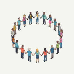Diverse group of people holding hands in a circle. © dada