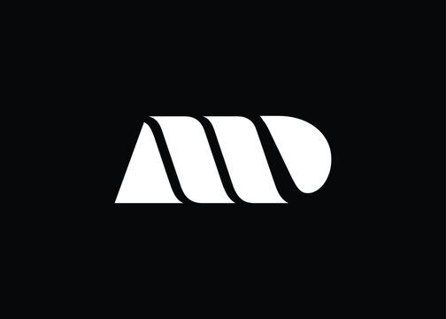 MD Minimal Monogram Logo Design. Clean, modern and professional emblem with flowing wave-like curves.