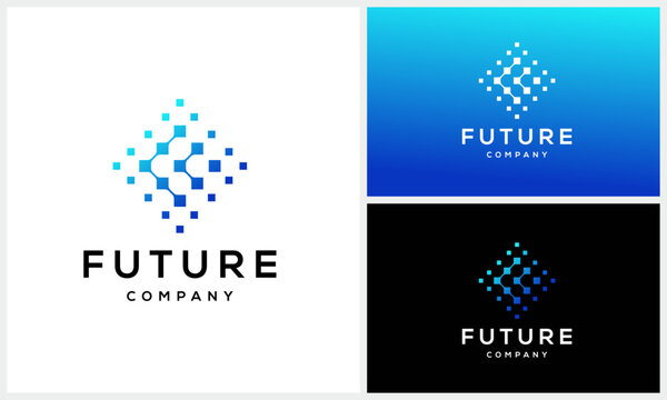 Initial letter F digital data internet technology logo design