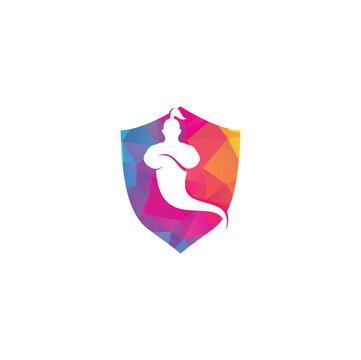 Strong genie mascot logo design with crossed arms for creative brand identity