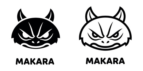 Fototapeta premium Fierce Makara Creature Silhouette Head with Grinning Expression on White Background Vector