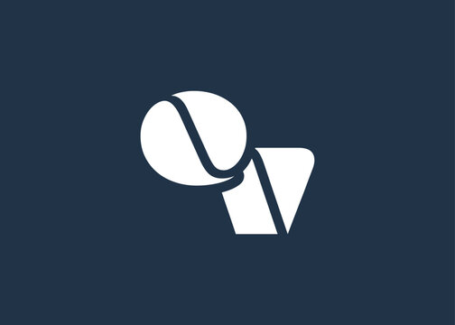 QV Minimal Monogram Logo Design. Clean, modern and professional emblem with flowing wave-like curves.