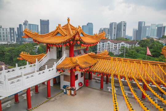 largest Buddhist temple Thean Hou Kuala Lumpur. facade decorated Chinese denlong