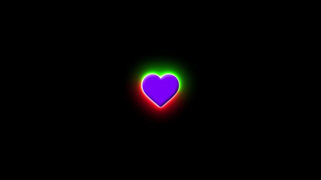 The heart and Glowing red icon with a soft blue neon halo animated on black background. A  for love, romance, Valentine's Day, affection,  stickers, elements, and modern graphic design 4k animation 