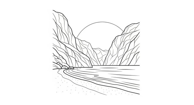 Mountain range with sun setting behind.