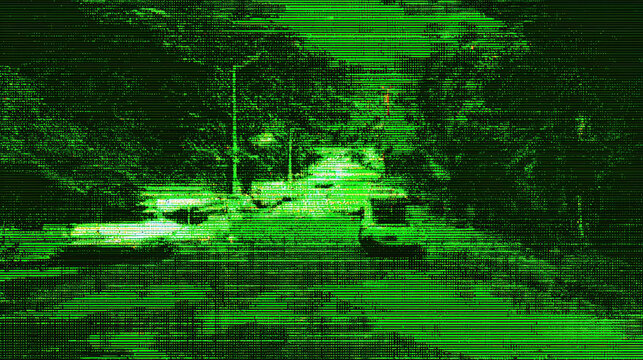 Night Vision Street Surveillance Military Green Urban Reconnaissance Tactical Security Dark Cinematic Dramatic
