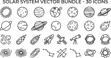 Solar System Vector Icons Planets Spacecraft And Celestial Bodies © Sadrul