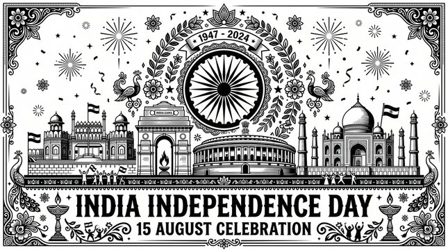 India Independence Day Celebration Iconic Landmarks Montage.