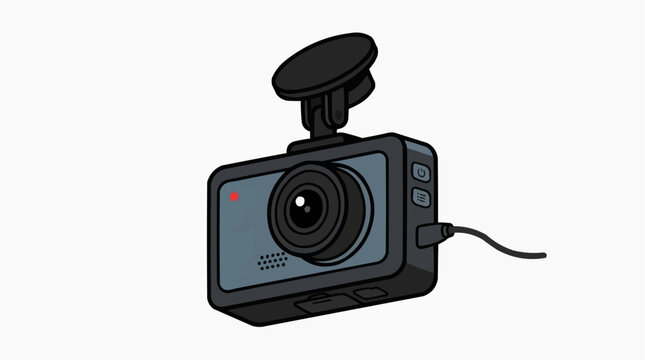 Dashcam Illustration: A modern dashcam with a suction cup mount and charging cable, ready to record road activity.