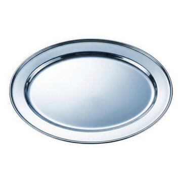 Shiny silver oval metal serving tray for food and drinks