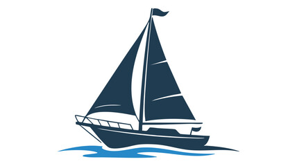 Fototapeta premium Sailing Ship Icon with Blue Sails on White Waves, Vector Style Maritime Illustration for Navigation and Travel Design
