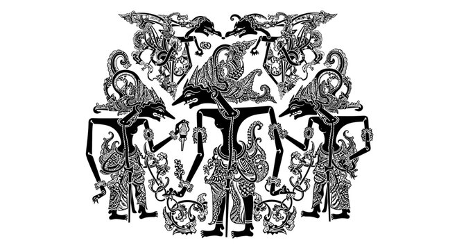 Traditional Indonesian Wayang Kulit Shadow Puppets Art.