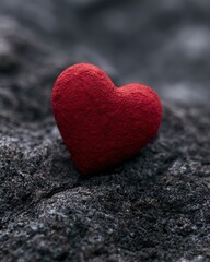 Obraz premium red heart placed on stone surface, love yourself first concept, warm cinematic lighting