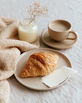 cozy breakfast table with wellness items and self love note, morning calm lifestyle