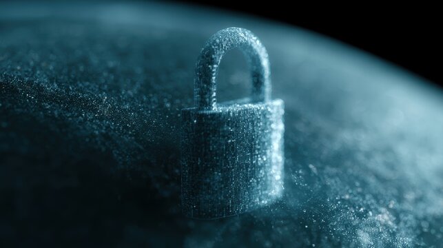 digital padlock over world map hologram, global cyber security
