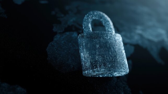 digital padlock over world map hologram, global cyber security