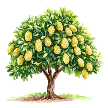 Jackfruit Tree, watercolor vector , isolated on a white background.