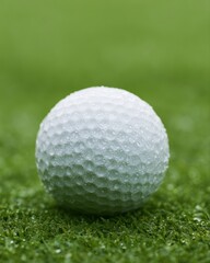 Fototapeta premium golf ball on wet grass with rain droplets, serene sports nature photography