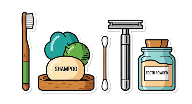 Toiletries for daily personal grooming routine.