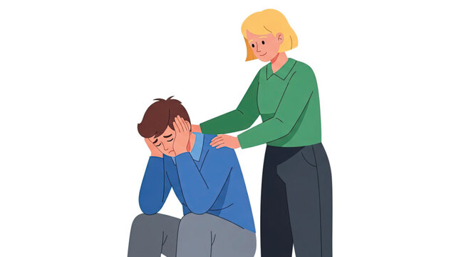 Woman supporting a man in distress.