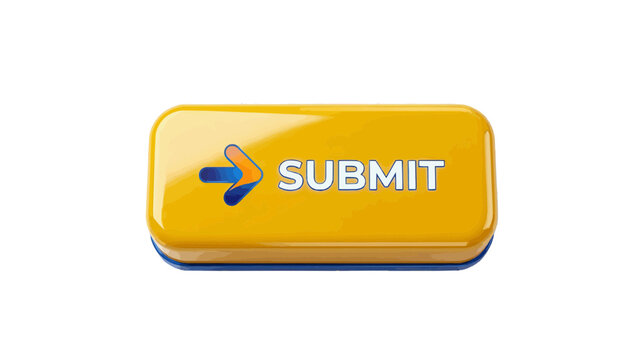 Vector illustration of 3d render of a yellow glossy rectangular submit button on a transparent background