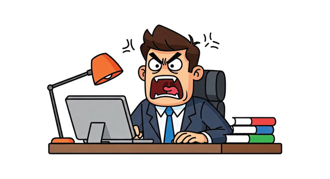Stressed businessman at office desk.