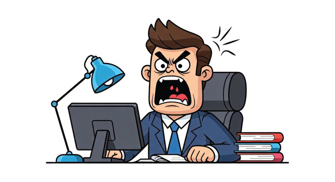 Stressed businessman at office desk.