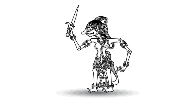 Traditional Indonesian Wayang Kulit Puppet with Kris Weapon.