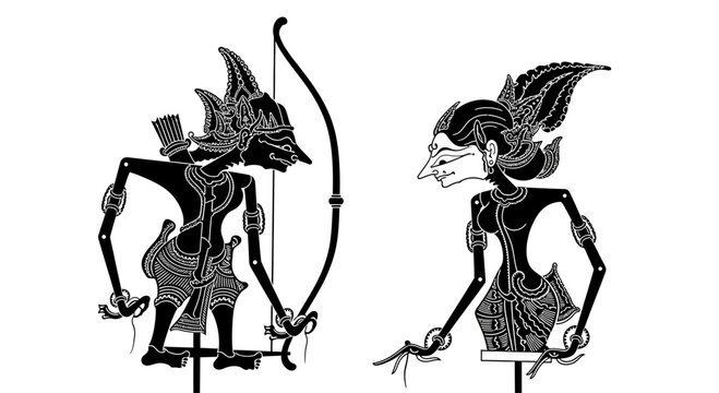 Wayang Kulit Shadow Puppet Characters Indonesia.
