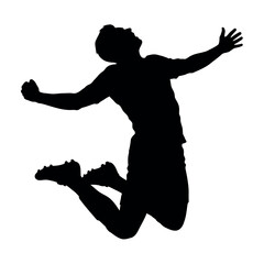 Football player jumping and spinning celebration silhouette, flat vector, white background. © MDAMIR