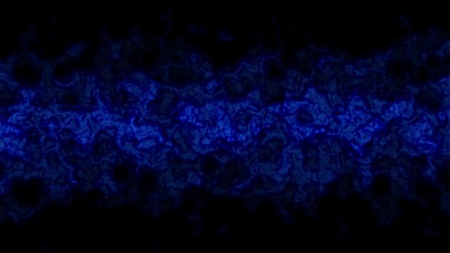 Mati&egrave;re bleue dense en mouvement continus irr&eacute;guliers, avec d&eacute;placement lat&eacute;ral et fond noir