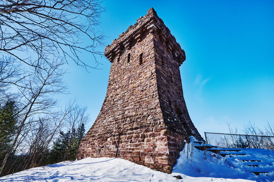 Ethan Allen Tower, a historic stone lookout tower built in 1905 in Ethan Allen Park in Burlington, Vermont, United States 