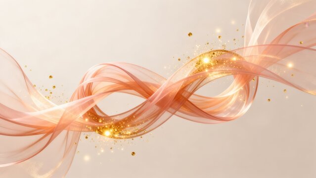 Abstract flowing ribbon with golden sparkles