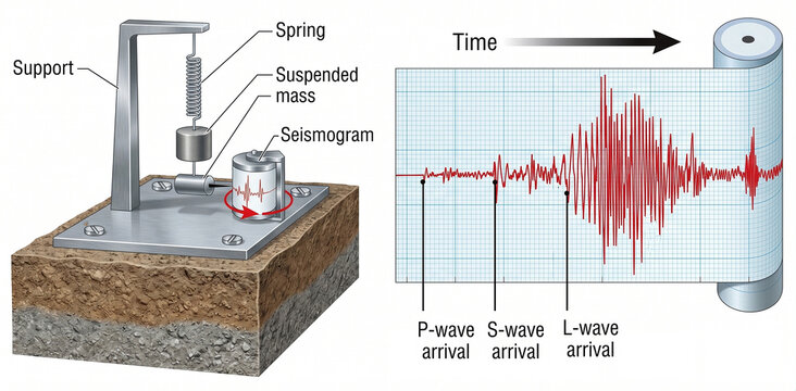 Operation of a seismograph and analysis of a seismogram.